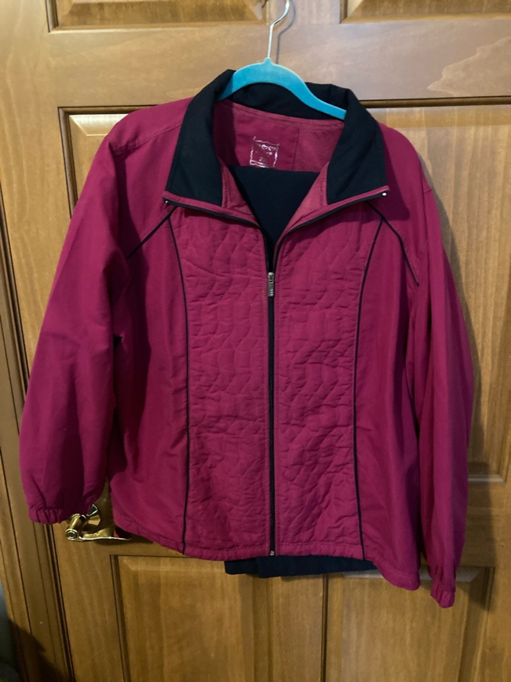 Three Hearts Quilted Utility Jacket in Berry with Black Trim with black pants
